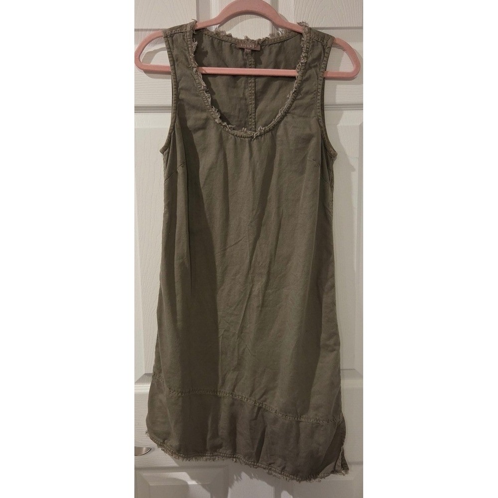 Lilla P Olive Green Cotton Shift Dress S Raw Hem Asymmetrical Lagenlook Boho